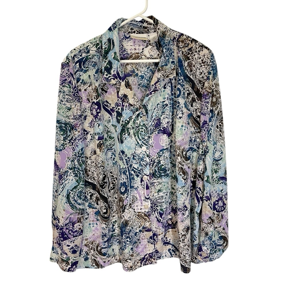 Alfred Dunner 24W Multi Color Button Down Paisley Print Long Sleeve Blouse Mod